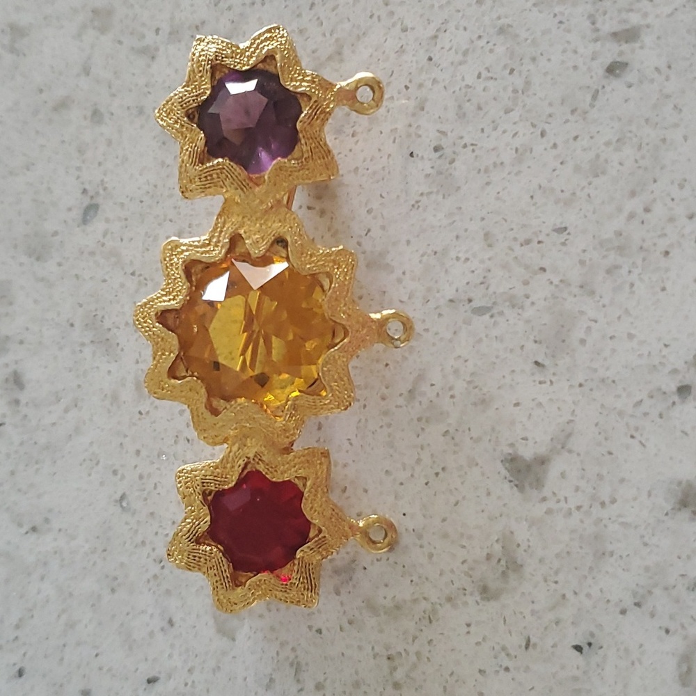 VINTAGE YSL YVES SAINT LAURENT MULTICOLOR CRYSTAL BAR BROOCH FRANCE